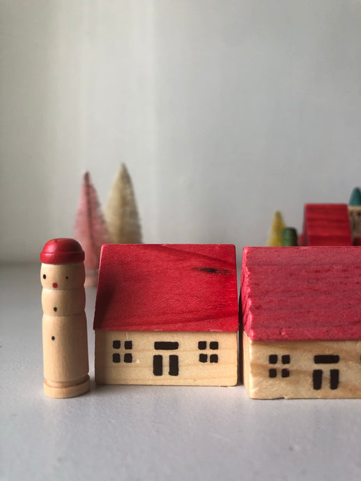 1950s German Wooden Christmas Village Set