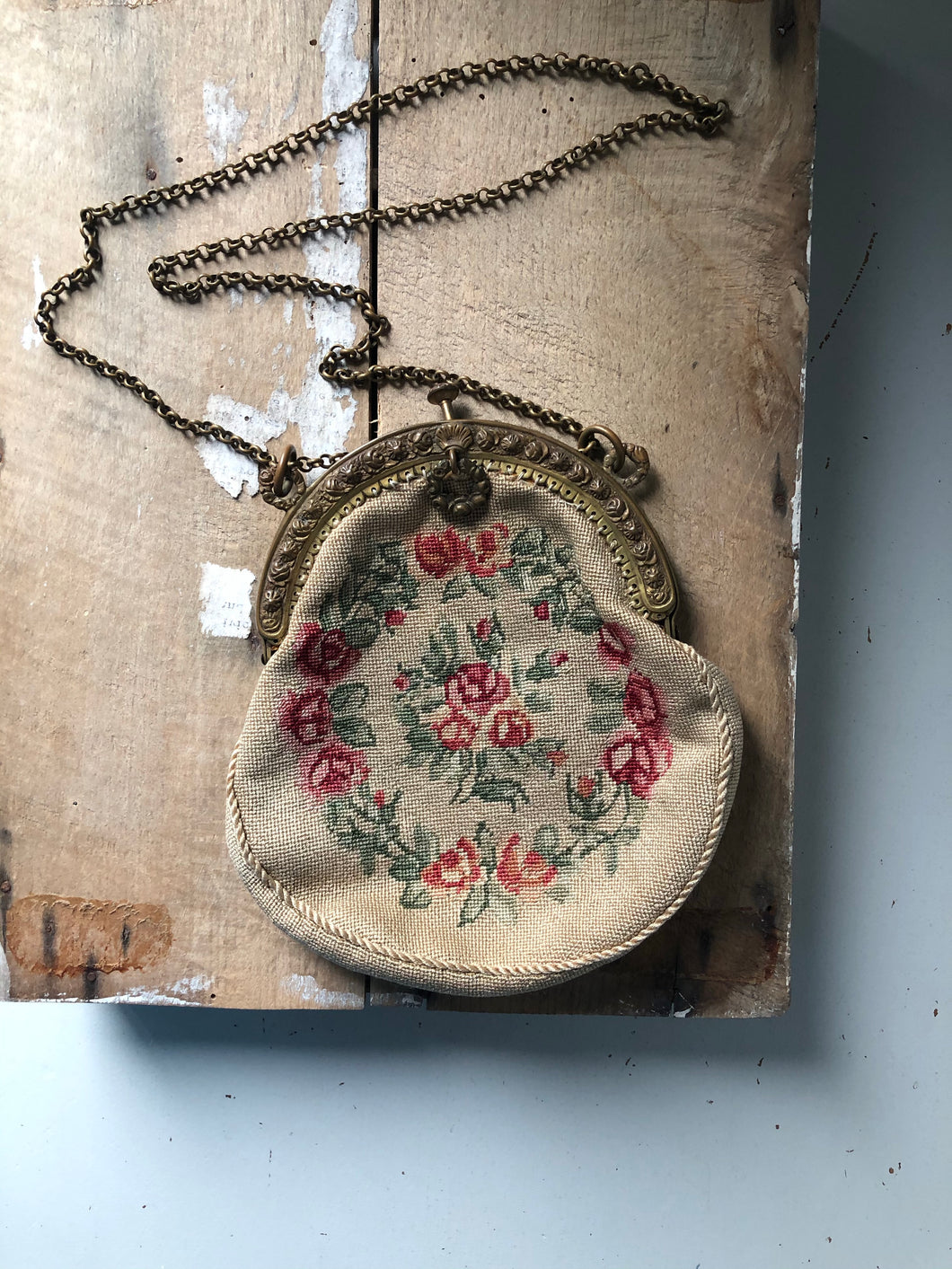 Antique Needlepoint Tapestry Chain Purse