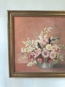 Vintage pink floral oil painting