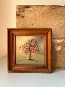 Vintage Miniature framed oil painting, Pink