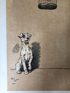 Original Cecil Aldin Dog Bookplate, Birdcage