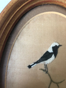 Pair of Framed Vintage Bird Embroidery
