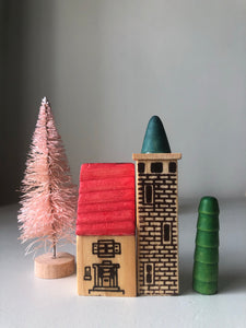 1950s German Wooden Christmas Village Set