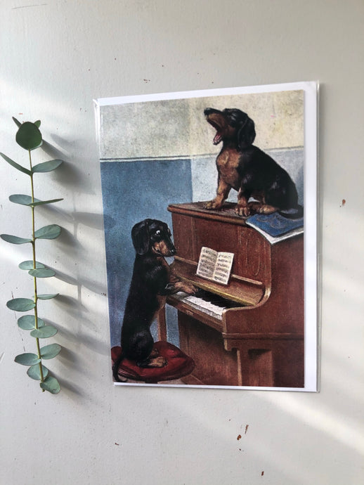 Vintage Dachshund Piano Card