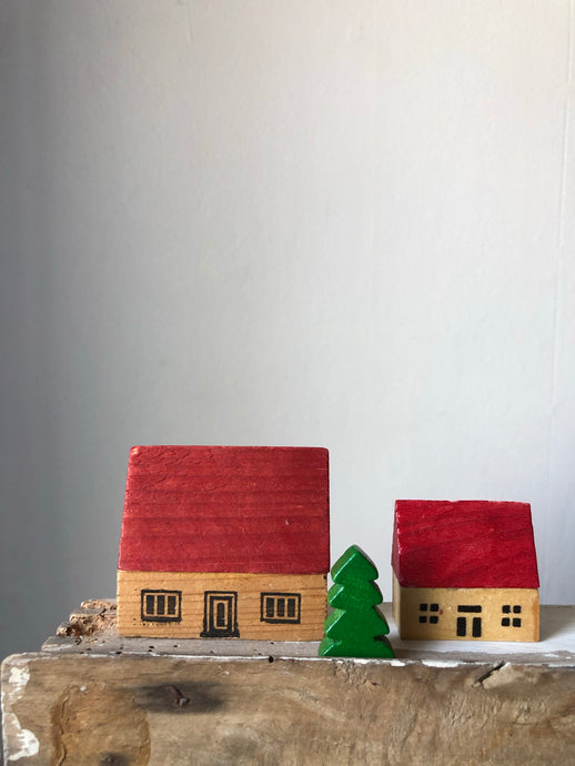 Christmas Village Wooden House Set, Red Houses