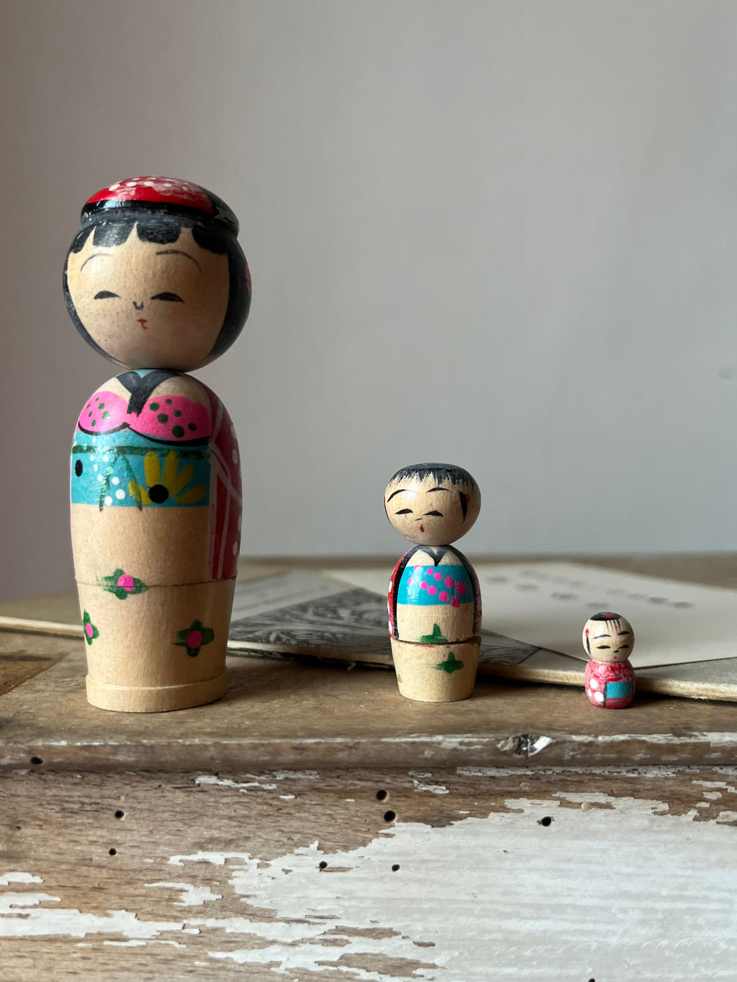 Trio of Vintage Kokeshi Nesting Dolls Lost and loved
