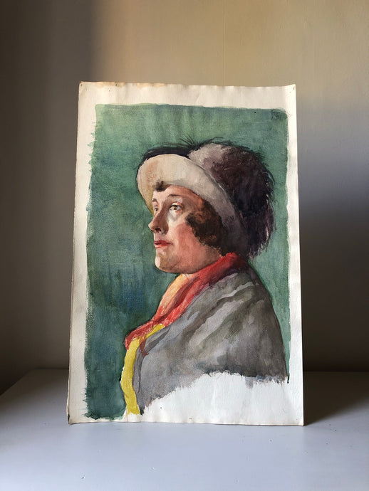 Original Watercolour Portrait, ‘Lady in Hat’