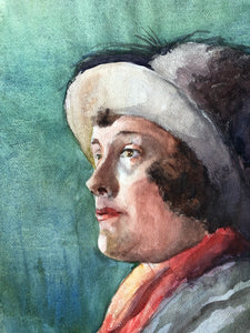 Original Watercolour Portrait, ‘Lady in Hat’
