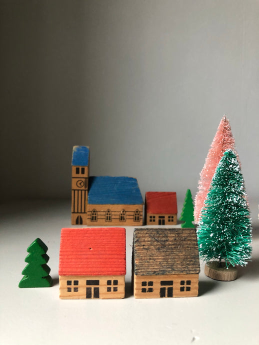 1950s German Wooden Christmas Village Set