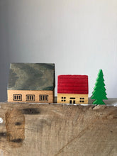 Load image into Gallery viewer, Vintage Wooden Christmas Village Set, Blue &amp; Red House