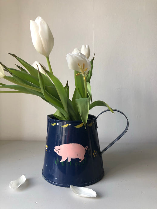 Vintage Enamel Jug Painted in Bargware style