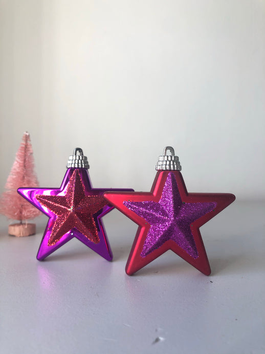 Pair of Vintage Glitter Star Decorations