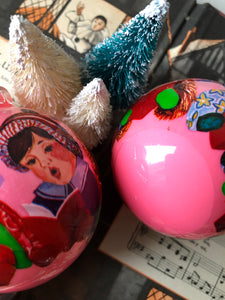 Pair of Retro Christmas Baubles, Pink