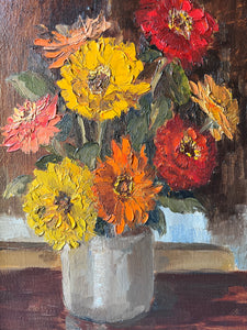 Vintage Oil on Board Floral painting