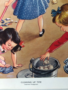 Original 1950s School Poster, ‘Cleaning Up Time’