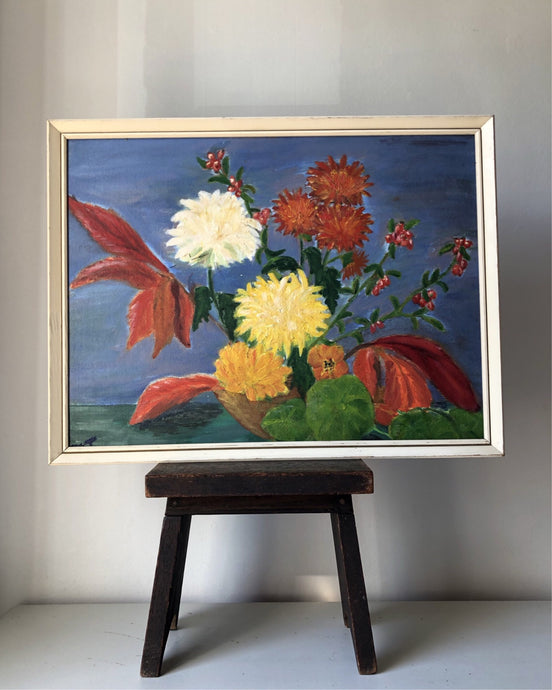 Vintage Floral Oil on Board