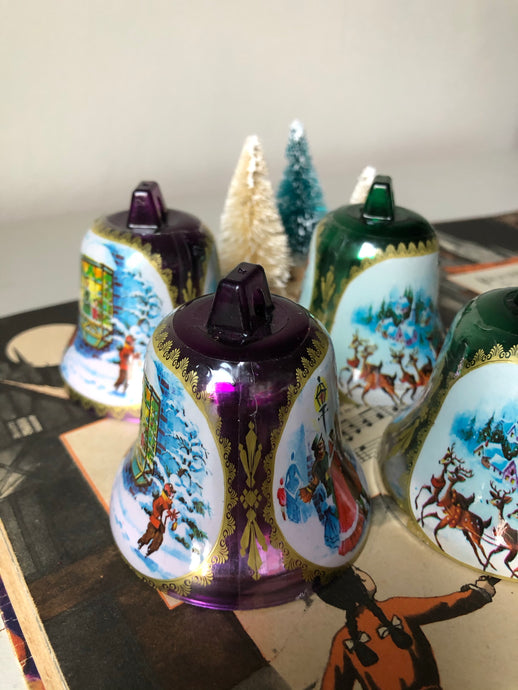Set of Four Retro Christmas Bell Baubles