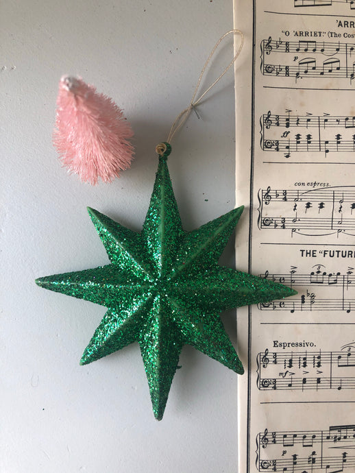 Vintage Green Glitter hanging Star