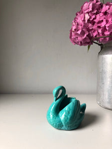Vintage Turquoise Pottery Swan
