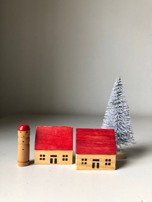 1950s German Wooden Christmas Village Set