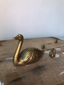 Set of Antique Brass Ducks with Swan