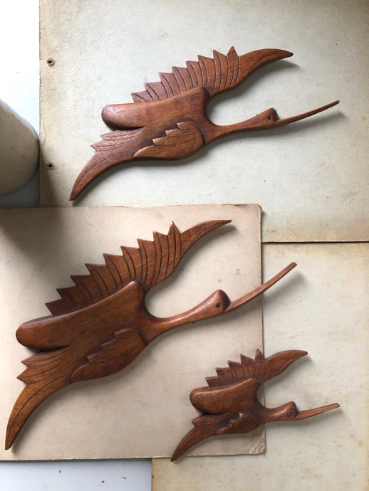 Vintage Wooden Flying Birds / Cranes