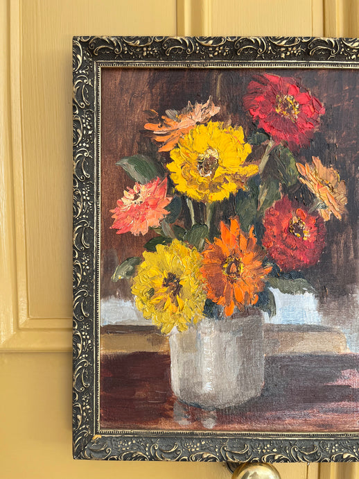 Vintage Oil on Board Floral painting