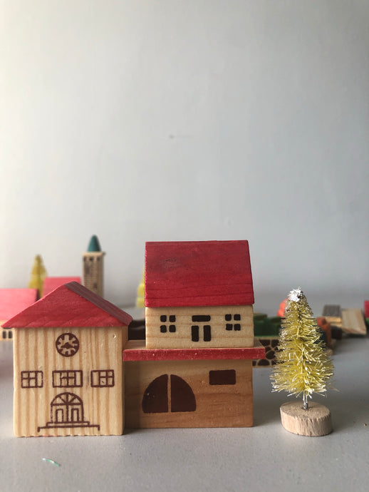 1950s German Wooden Christmas Village Set