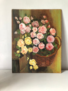 Vintage Oil Painting, Flowers In Basket