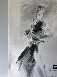 1940s French Fashion Illustration Print