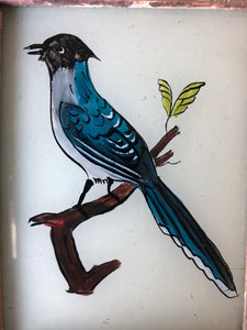 Antique Reverse Glass Painting, Bird