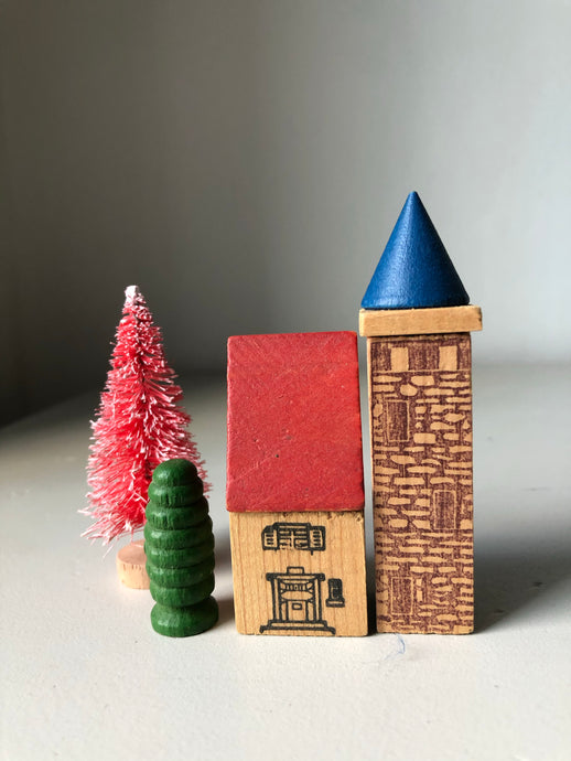 1950s German Wooden Christmas Village Set