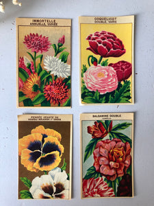 Set of Four Original French Flower Seed Labels, Poppy