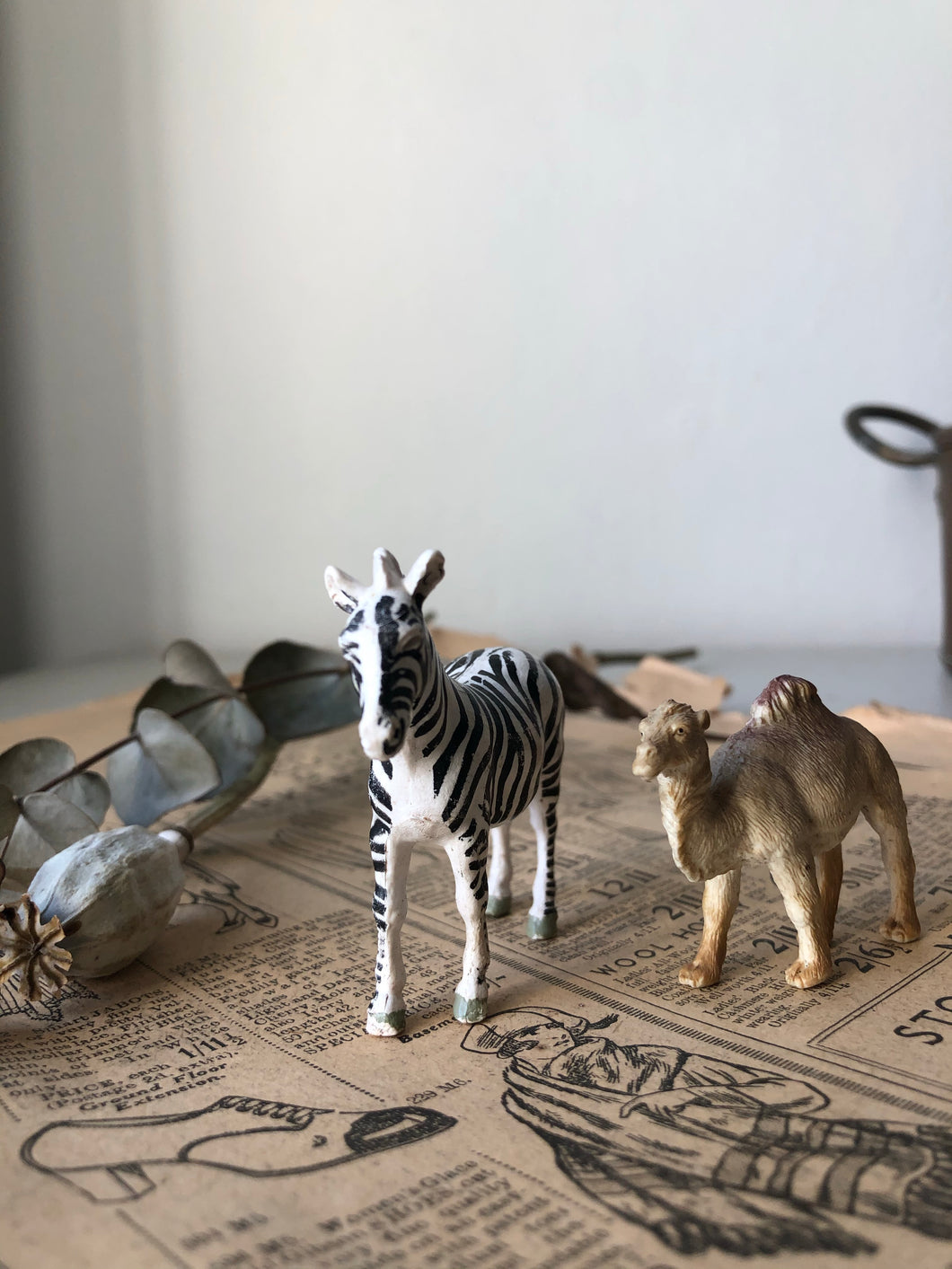 Pair of Vintage Animals, Zebra and Camel