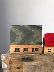Vintage Wooden Christmas Village Set, Blue & Red House
