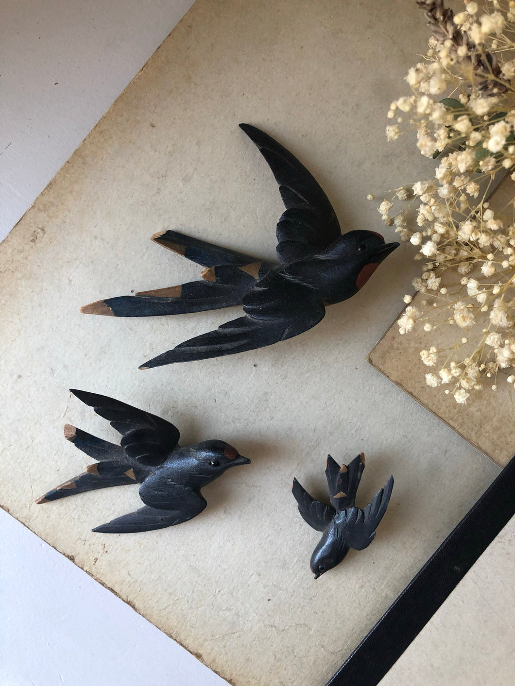 Set of Vintage Wooden Swallows
