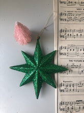 Load image into Gallery viewer, Vintage Green Glitter hanging Star