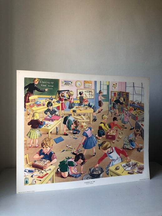 Original 1950s School Poster, ‘Cleaning Up Time’