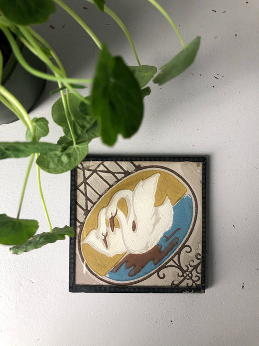 Vintage Glass Coaster Tile, Swan