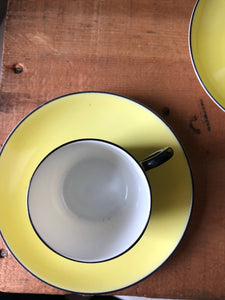 Pair of Vintage Yellow Coffee Cups with Saucers