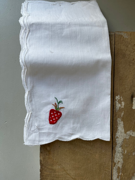 Vintage set of linen napkins with strawberry embroidery